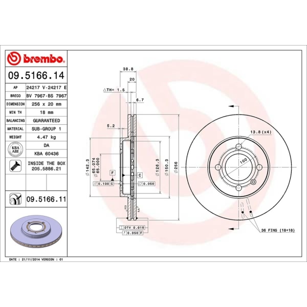 brembo UV Coated Series Front Brake Rotor 09.5166.11