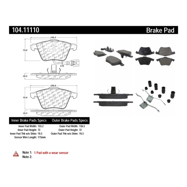Centric Posi Quiet™ Semi-Metallic Front Disc Brake Pads 104.11110