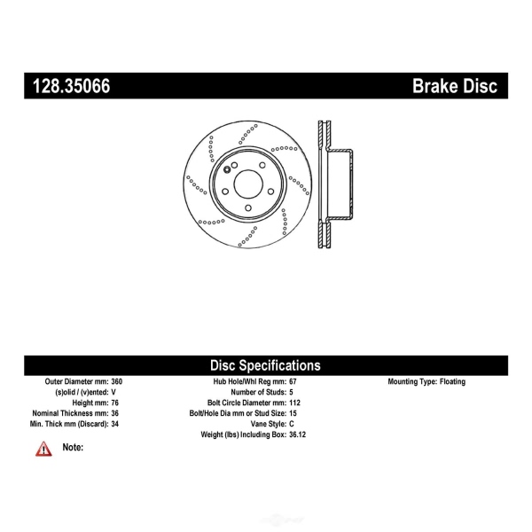 Centric SportStop Drilled 1-Piece Front Brake Rotor 128.35066