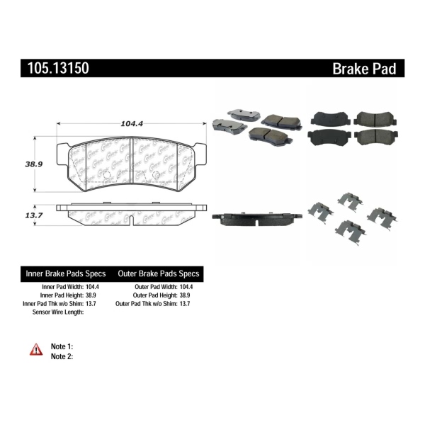 Centric Posi Quiet™ Ceramic Rear Disc Brake Pads 105.13150