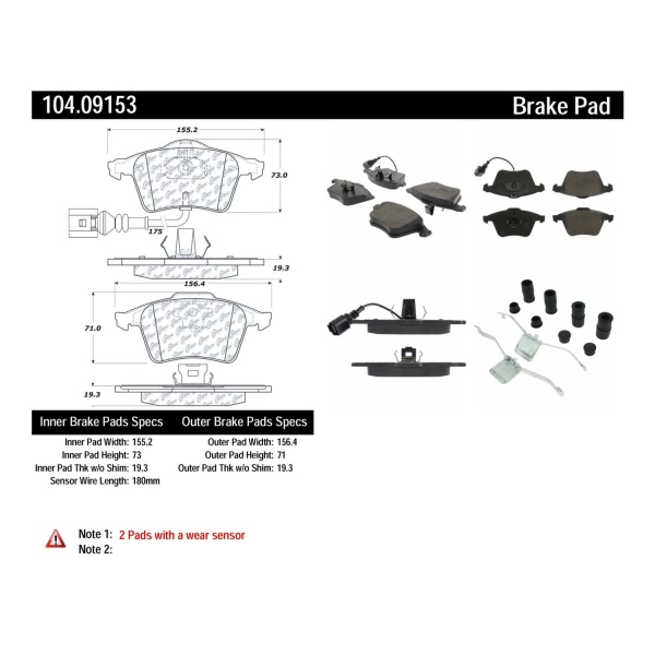 Centric Posi Quiet™ Semi-Metallic Front Disc Brake Pads 104.09153