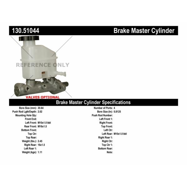 Centric Premium Brake Master Cylinder 130.51044