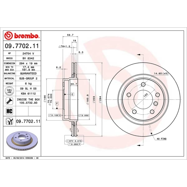 brembo UV Coated Series Vented Rear Brake Rotor 09.7702.11