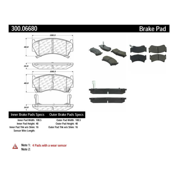 Centric Premium Semi-Metallic Front Disc Brake Pads 300.06680