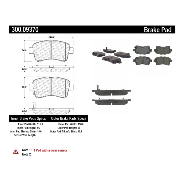 Centric Premium™ Semi-Metallic Brake Pads With Shims And Hardware 300.09370