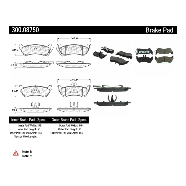 Centric Premium Semi-Metallic Rear Disc Brake Pads 300.08750