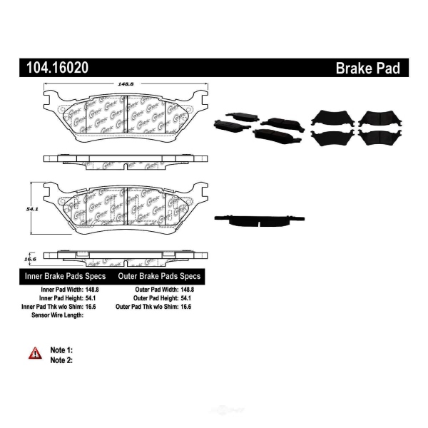 Centric Posi Quiet™ Semi-Metallic Brake Pads With Hardware 104.16020