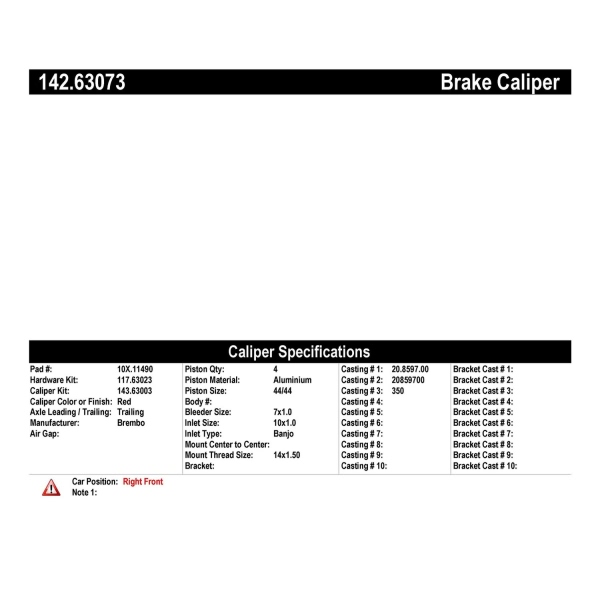 Centric Posi Quiet™ Loaded Front Passenger Side Brake Caliper 142.63073