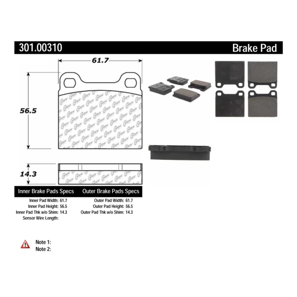 Centric Premium Ceramic Front Disc Brake Pads 301.00310