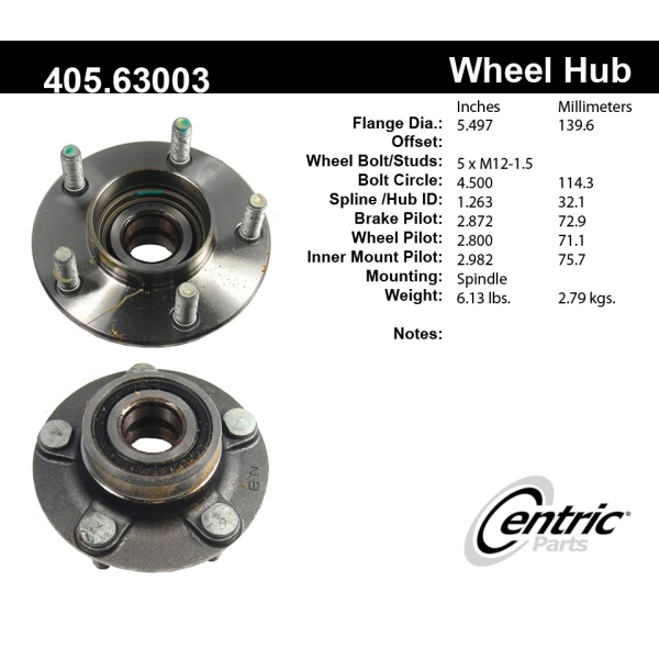 Centric C-Tek™ Rear Driver Side Standard Non-Driven Wheel Bearing and Hub Assembly 405.63003E