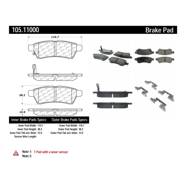 Centric Posi Quiet™ Ceramic Rear Disc Brake Pads 105.11000