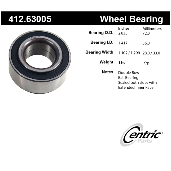 Centric Premium™ Front Passenger Side Double Row Wheel Bearing 412.63005