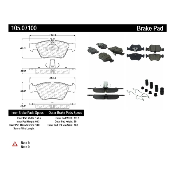 Centric Posi Quiet™ Ceramic Front Disc Brake Pads 105.07100