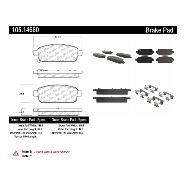 Centric Posi Quiet™ Ceramic Rear Disc Brake Pads 105.14680