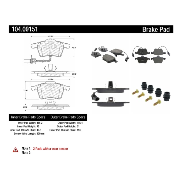 Centric Posi Quiet™ Semi-Metallic Front Disc Brake Pads 104.09151