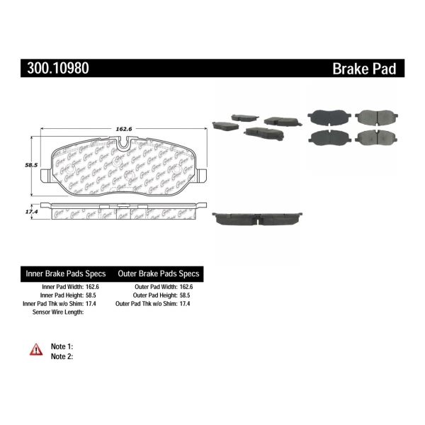 Centric Premium Semi-Metallic Front Disc Brake Pads 300.10980