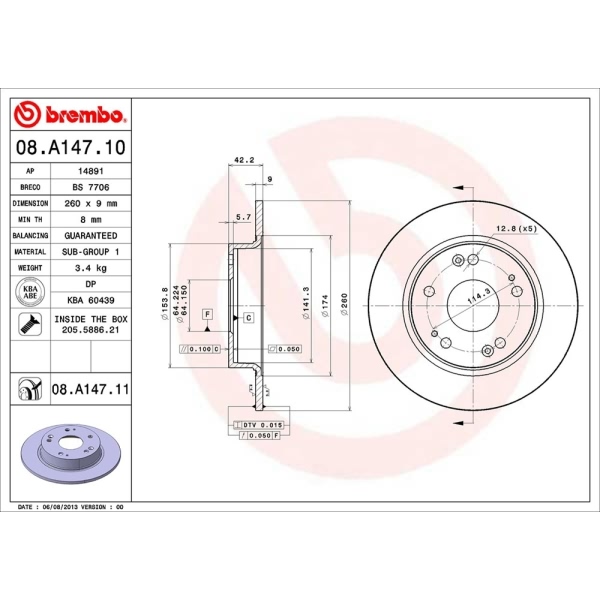 brembo UV Coated Series Solid Rear Brake Rotor 08.A147.11