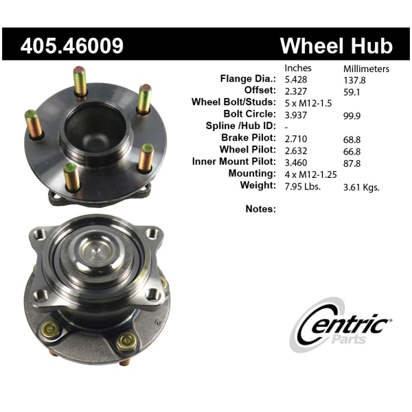 Centric Premium™ Rear Passenger Side Non-Driven Wheel Bearing and Hub Assembly 405.46009