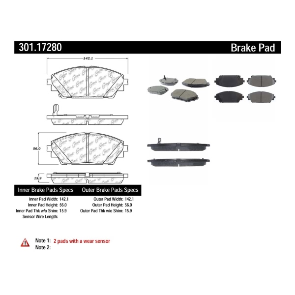 Centric Premium Ceramic Front Disc Brake Pads 301.17280
