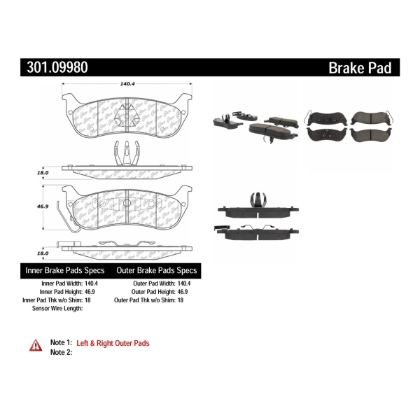 Centric Premium Ceramic Rear Disc Brake Pads 301.09980