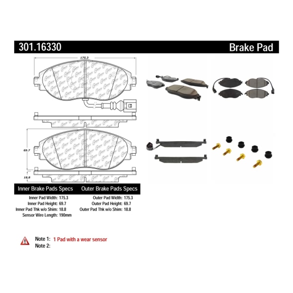 Centric Premium Ceramic Front Disc Brake Pads 301.16330