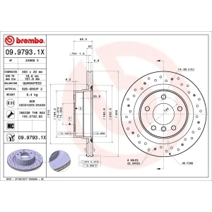 brembo Premium Xtra Cross Drilled UV Coated 1-Piece Rear Brake Rotors for 2015 BMW 328d - 09.9793.1X