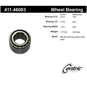 Centric Premium™ Axle Shaft Bearing Assembly Single Row for 1993 Eagle Summit - 411.46003