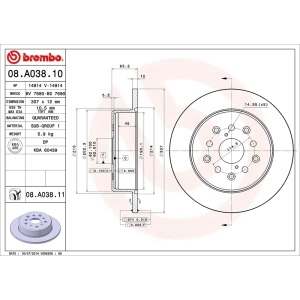 brembo UV Coated Series Solid Rear Brake Rotor for 2005 Lexus SC430 - 08.A038.11