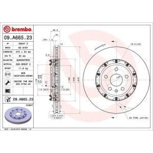 brembo OE Replacement Vented Front Passenger Side Brake Rotor for 2010 Cadillac CTS - 09.A665.23