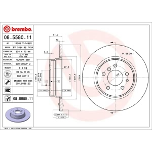 brembo UV Coated Series Solid Rear Brake Rotor for 1996 BMW 840Ci - 08.5580.11