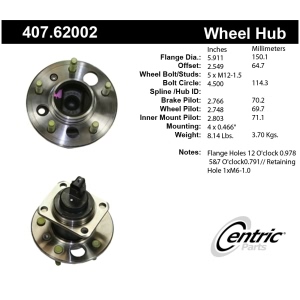 Centric Premium™ Rear Passenger Side Non-Driven Wheel Bearing and Hub Assembly for 2009 Buick Lucerne - 407.62002