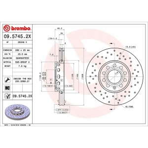brembo Premium Xtra Cross Drilled UV Coated 1-Piece Front Brake Rotors for 1999 Audi A6 - 09.5745.2X