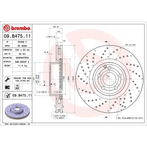 brembo UV Coated Series Drilled Vented Front Brake Rotor for 2013 Mercedes-Benz SL550 - 09.B475.11