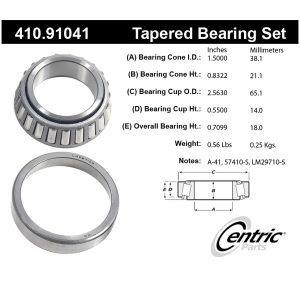 Centric Premium™ Front Passenger Side Inner Wheel Bearing and Race Set for 1989 Eagle Summit - 410.91041
