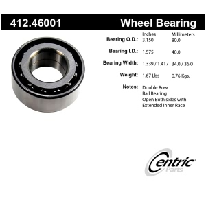 Centric Premium™ Front Passenger Side Inner Double Row Wheel Bearing for Plymouth Colt - 412.46001