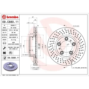 brembo UV Coated Series Drilled Vented Front Passenger Side Brake Rotor for 2012 Porsche Boxster - 09.C880.11