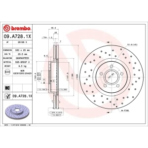 brembo Premium Xtra Cross Drilled UV Coated 1-Piece Front Brake Rotors for 2008 Volvo V50 - 09.A728.1X