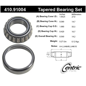 Centric Premium™ Front Passenger Side Inner Wheel Bearing and Race Set for 1989 Plymouth Colt - 410.91004