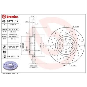 brembo Premium Xtra Cross Drilled UV Coated 1-Piece Front Brake Rotors for Volkswagen CC - 09.9772.1X