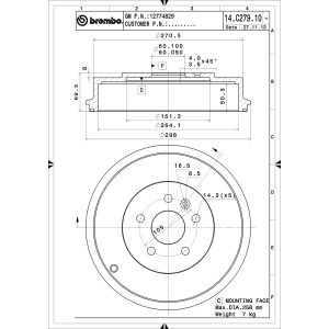 brembo Premium OE Equivalent Rear Driver Side Brake Drum for Chevrolet Cruze - 14.C279.10