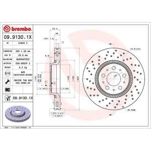 brembo Premium Xtra Cross Drilled UV Coated 1-Piece Front Brake Rotors for 2005 Volvo V70 - 09.9130.1X