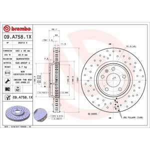 brembo Premium Xtra Cross Drilled UV Coated 1-Piece Front Brake Rotors for 2010 Audi A4 Quattro - 09.A758.1X