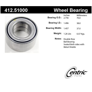 Centric Premium™ Front Driver Side Double Row Wheel Bearing for 2011 Kia Rio5 - 412.51000