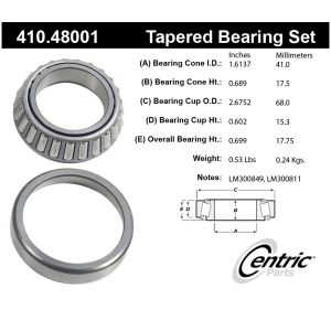 Centric Premium™ Front Passenger Side Inner Wheel Bearing and Race Set for Suzuki Samurai - 410.48001