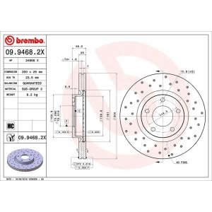 brembo Premium Xtra Cross Drilled UV Coated 1-Piece Front Brake Rotors for 2009 Mazda 5 - 09.9468.2X