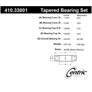 Centric Premium™ Wheel Bearing for Volkswagen Transporter - 410.33001