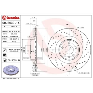 brembo Premium Xtra Cross Drilled UV Coated 1-Piece Front Brake Rotors for 2009 Audi S5 - 09.B039.1X