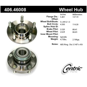 Centric Premium™ Wheel Bearing And Hub Assembly for 2004 Mitsubishi Lancer - 406.46008