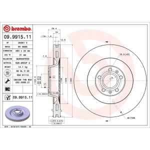 brembo UV Coated Series Vented Front Brake Rotor for 2005 Audi A8 Quattro - 09.9915.11