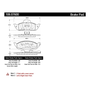 Centric Posi Quiet™ Extended Wear Brake Pads With Shims And Hardware for 1999 Mercedes-Benz ML430 - 106.07600